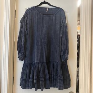 Free People Indigo gauze cotton drop waist mini dress